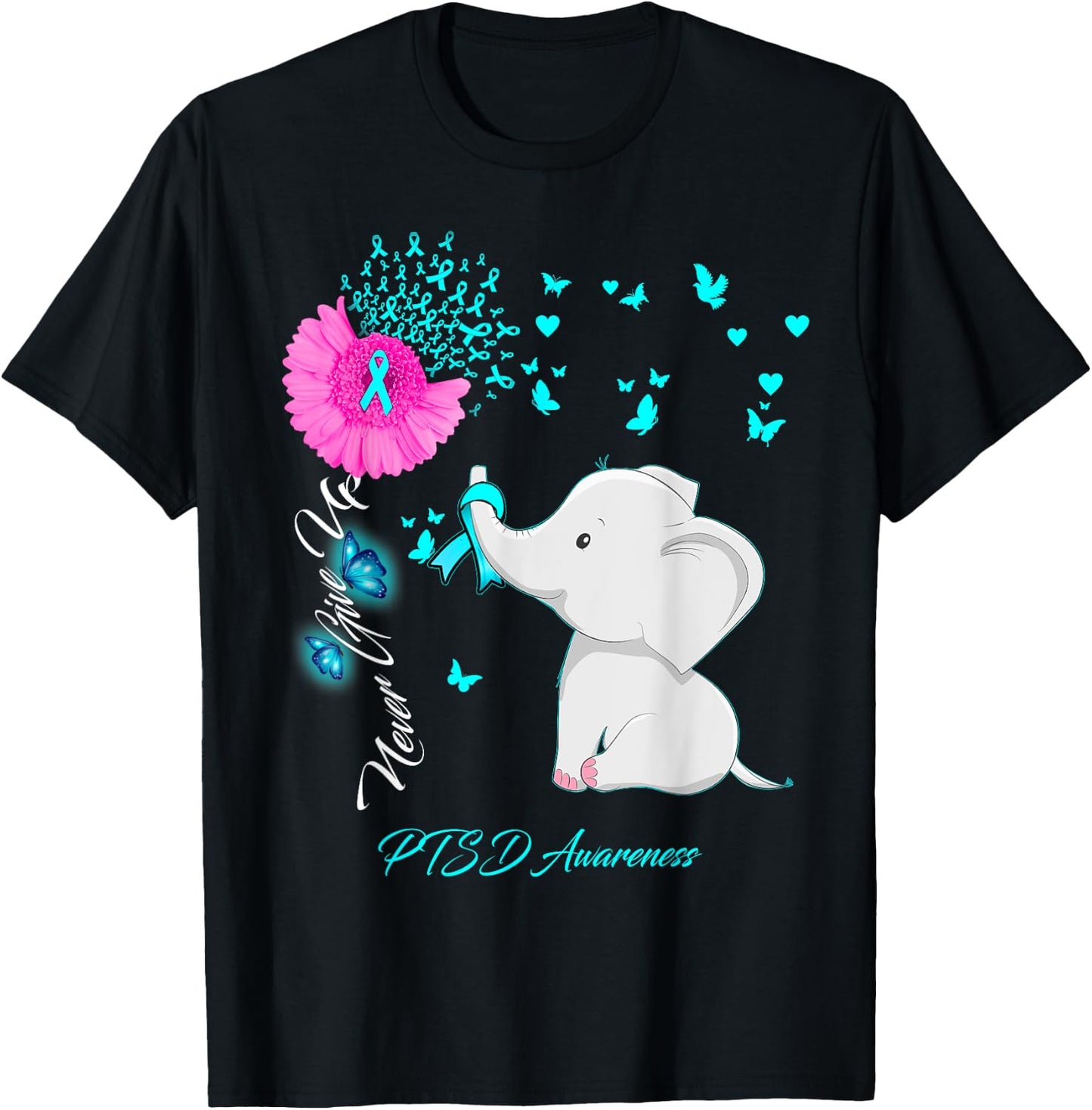 Elephant PTSD Awareness - PTSD Ribbon Gifts T-Shirt - T-Shirt | Black