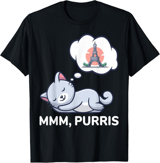 Funny Paris Cat Cute France Themed Gift T-Shirt - T-Shirt | Black