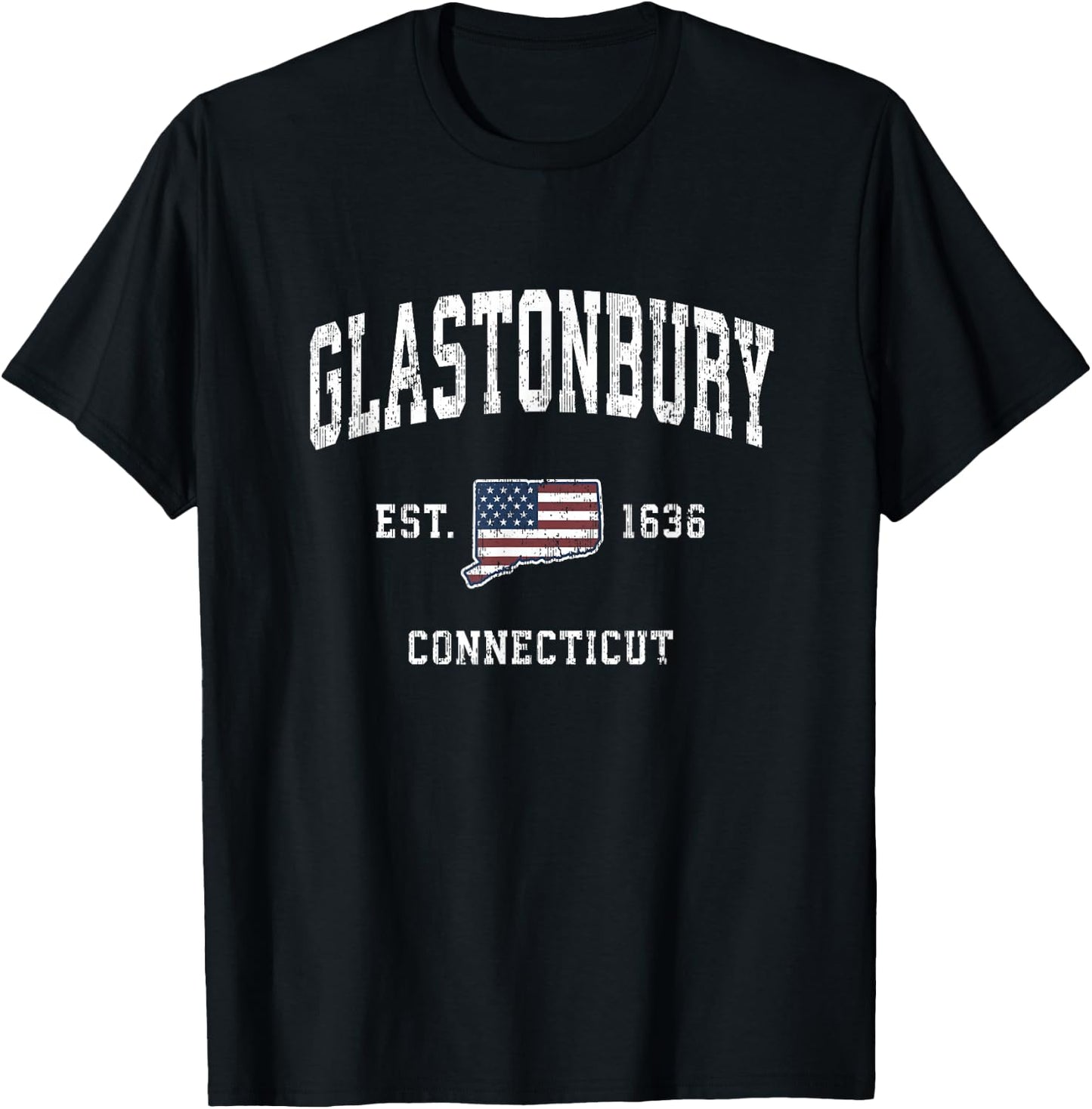 Glastonbury Connecticut CT Vintage American Flag Design Kids Men T-Shirt - T-Shirt | Black