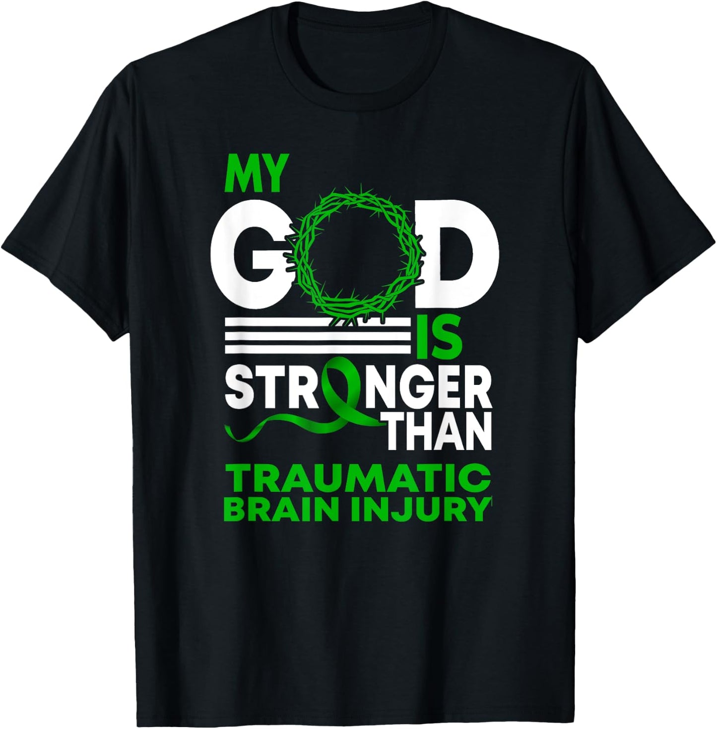 My God Stronger Than Traumatic Brain Injury Awareness Ribbon T-Shirt - T-Shirt | Black