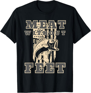 Meat Without Feet American Flag Fish Lovers Quote Women Men T-Shirt - T-Shirt | Black