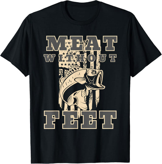 Meat Without Feet American Flag Fish Lovers Quote Women Men T-Shirt - T-Shirt | Black