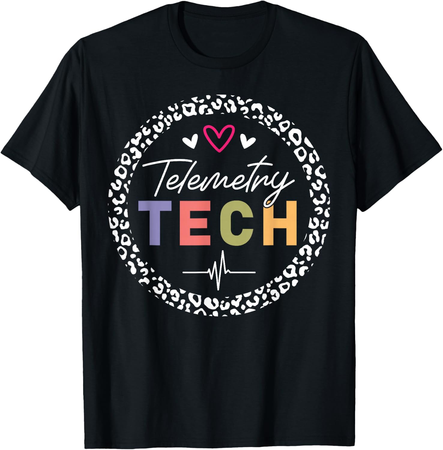 Telemetry Technician Heart Leopard T-Shirt - T-Shirt | Black