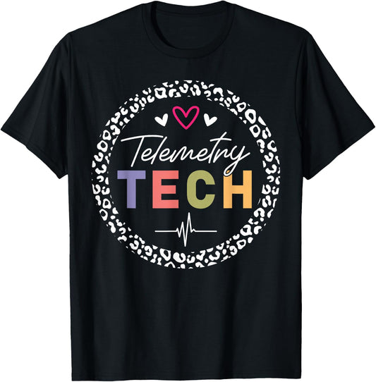Telemetry Technician Heart Leopard T-Shirt - T-Shirt | Black