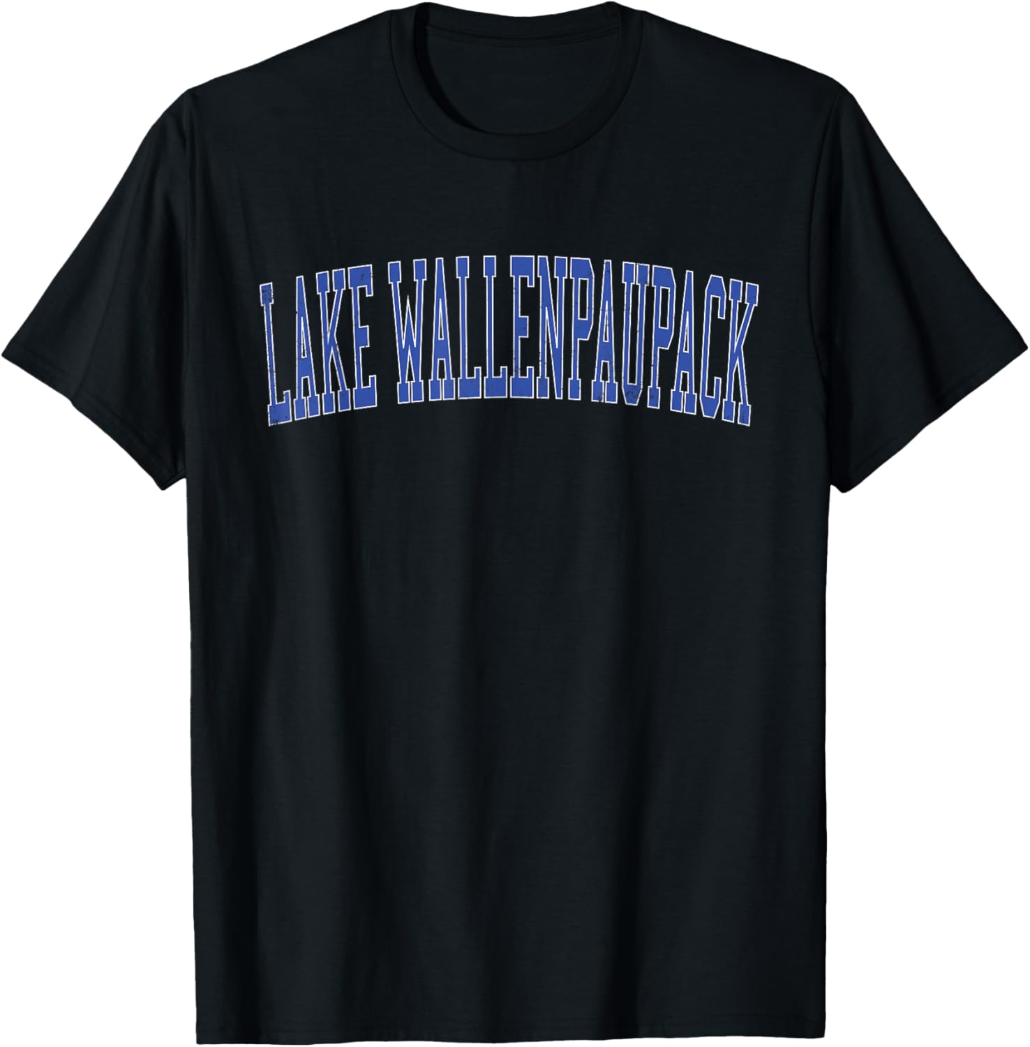 Vintage Lake Wallenpaupack Distressed Blue Varsity Style T-Shirt - T-Shirt | Black