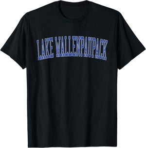 Vintage Lake Wallenpaupack Distressed Blue Varsity Style T-Shirt - T-Shirt | Black
