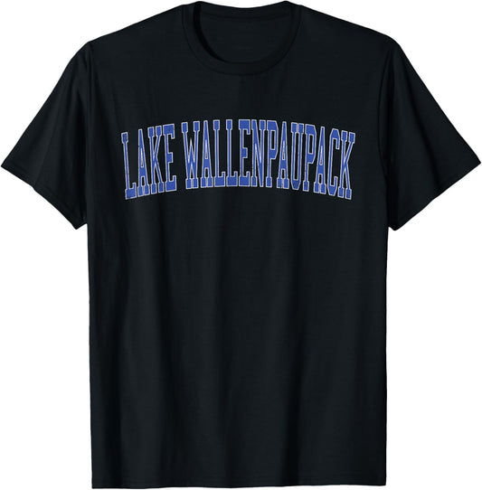 Vintage Lake Wallenpaupack Distressed Blue Varsity Style T-Shirt - T-Shirt | Black