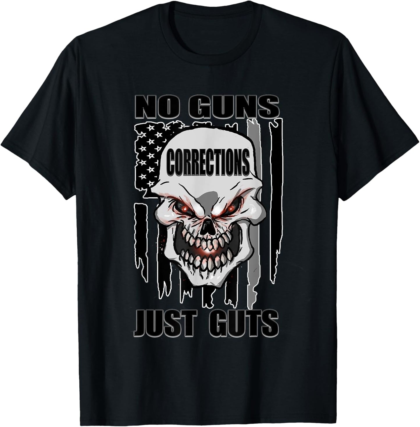 Corrections Officer No Guns Just Guts US Flag Silver Line T-Shirt - T-Shirt | Black