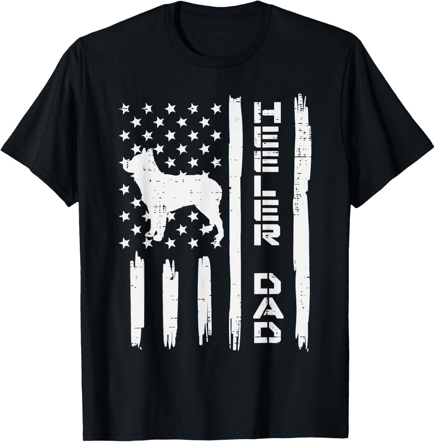 Heeler Dad Flag Vintage Blue Red Cattle Dog Patriot Men Gift T-Shirt - T-Shirt | Black