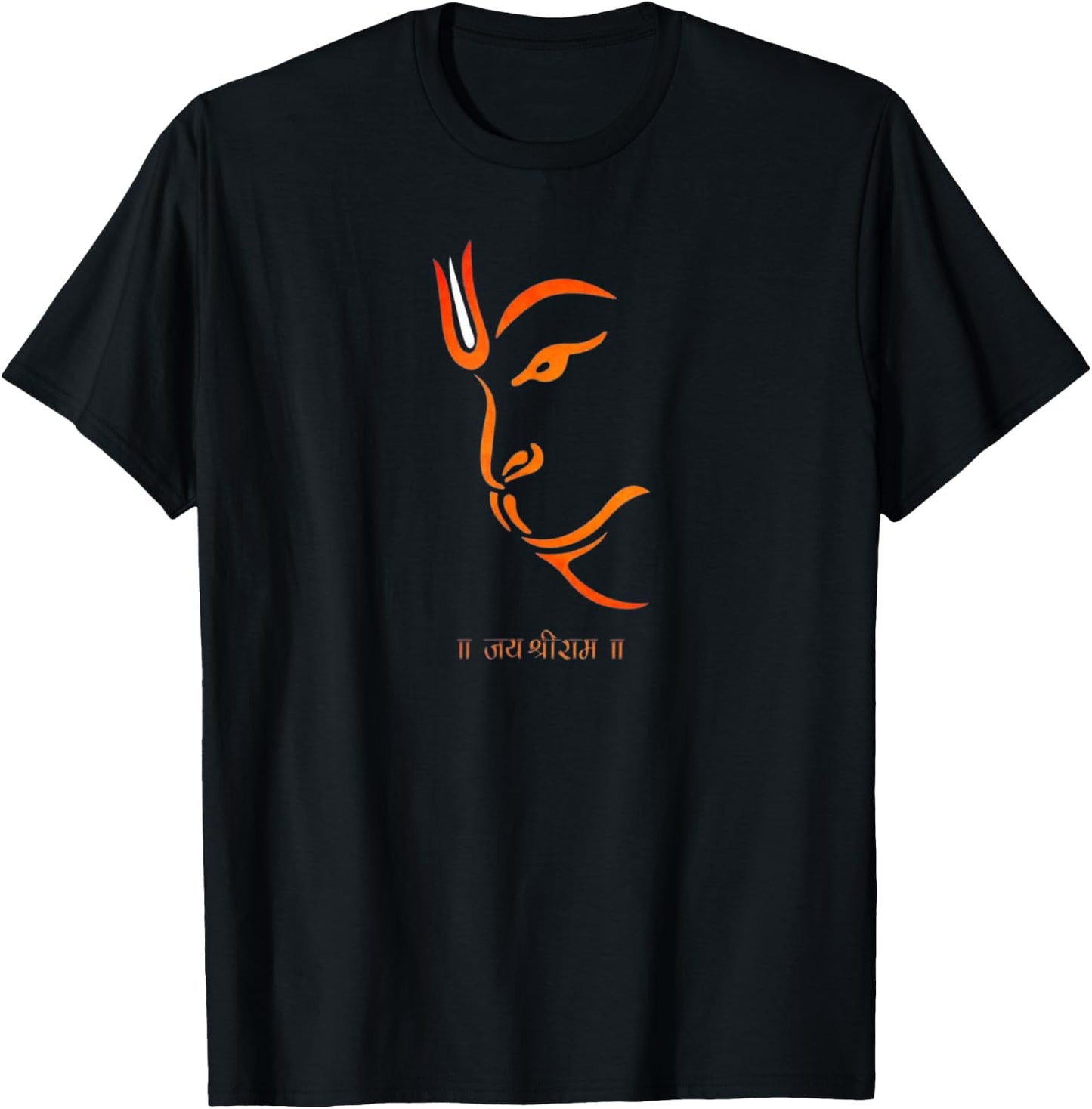 Hanuman face line art with Jay Shree Ram Slogan T-Shirt - T-Shirt | Black