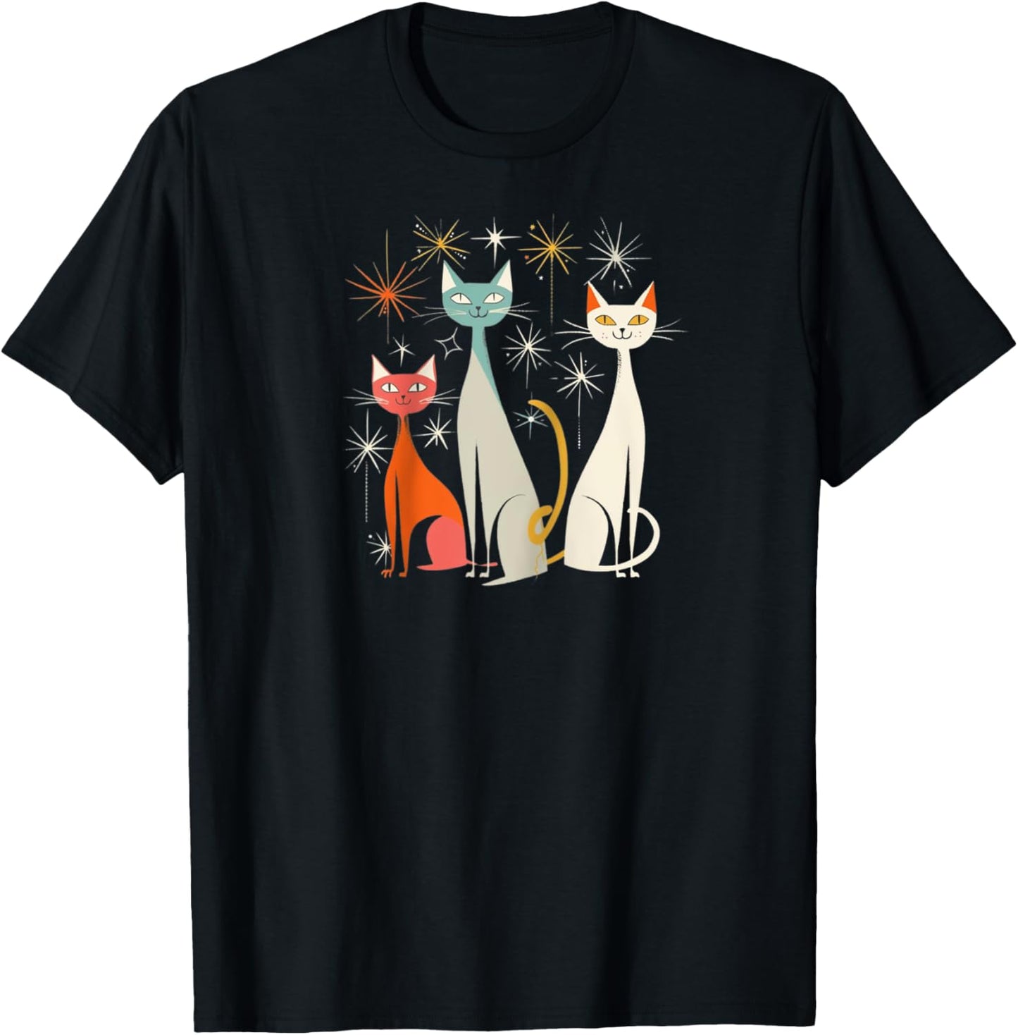 Vintage Retro Mid-Century Modern Look Cats 50s 60s Style Raglan Baseball T-Shirt - T-Shirt | Black