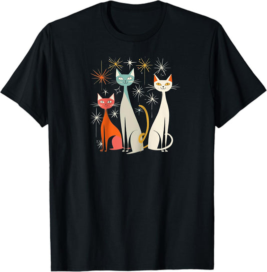 Vintage Retro Mid-Century Modern Look Cats 50s 60s Style Raglan Baseball T-Shirt - T-Shirt | Black