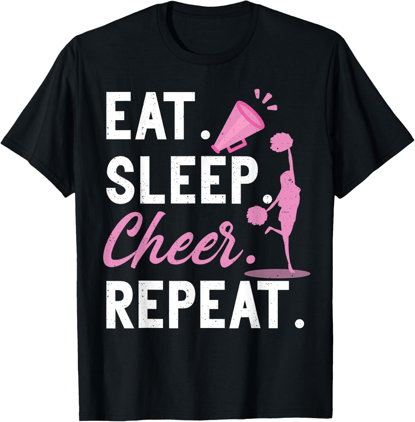 Cheerleading Dance Cheerleader Girls Eat Sleep Cheer Repeat T-Shirt - T-Shirt | Black