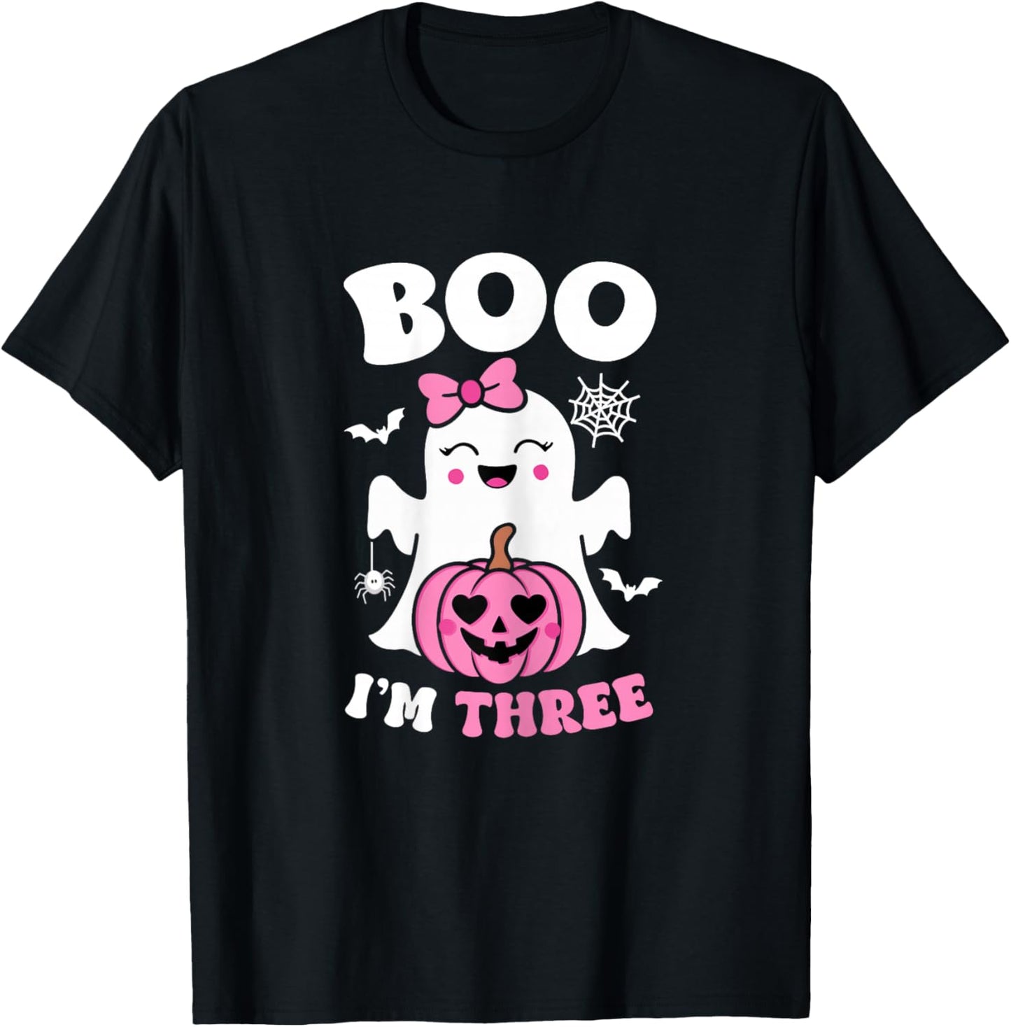 Ghost Boo I'm Three Year 3rd Birthday Girls Halloween Groovy T-Shirt - T-Shirt | Black