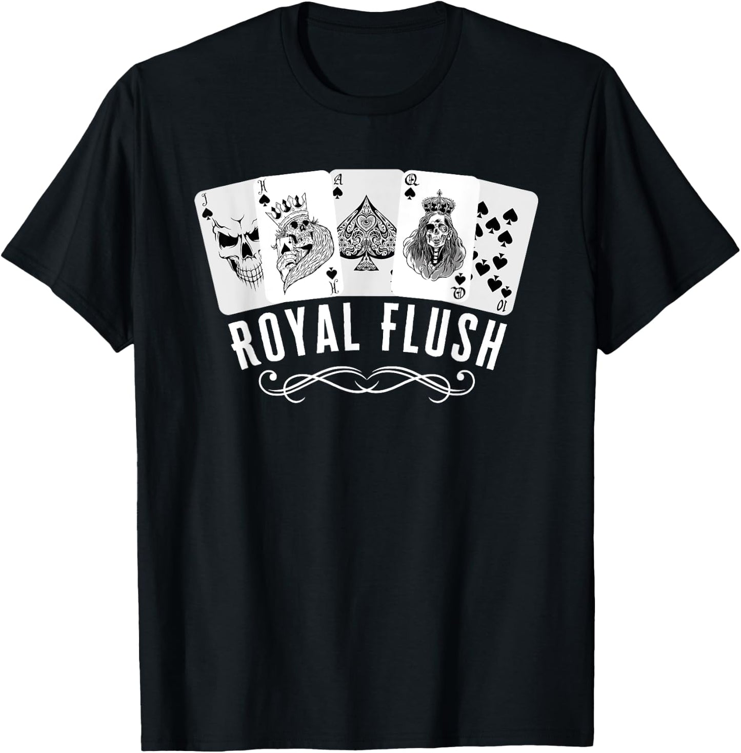 Royal Spade Flush Skeleton King Queen Spades Poker Gift T-Shirt - T-Shirt | Black