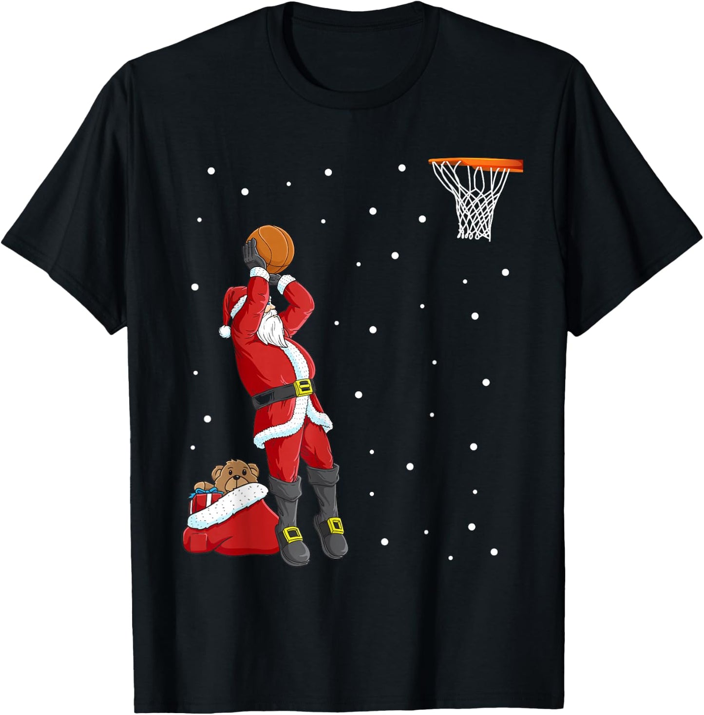 Funny Santa Claus Basketball Christmas Jumper T-Shirt - T-Shirt | Black