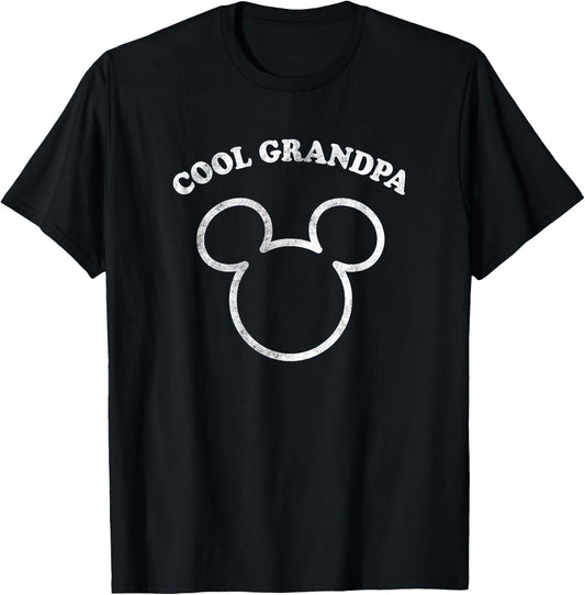 Disney Mickey and Friends Cool Grandpa Distressed Chest Logo T-Shirt - T-Shirt | Black