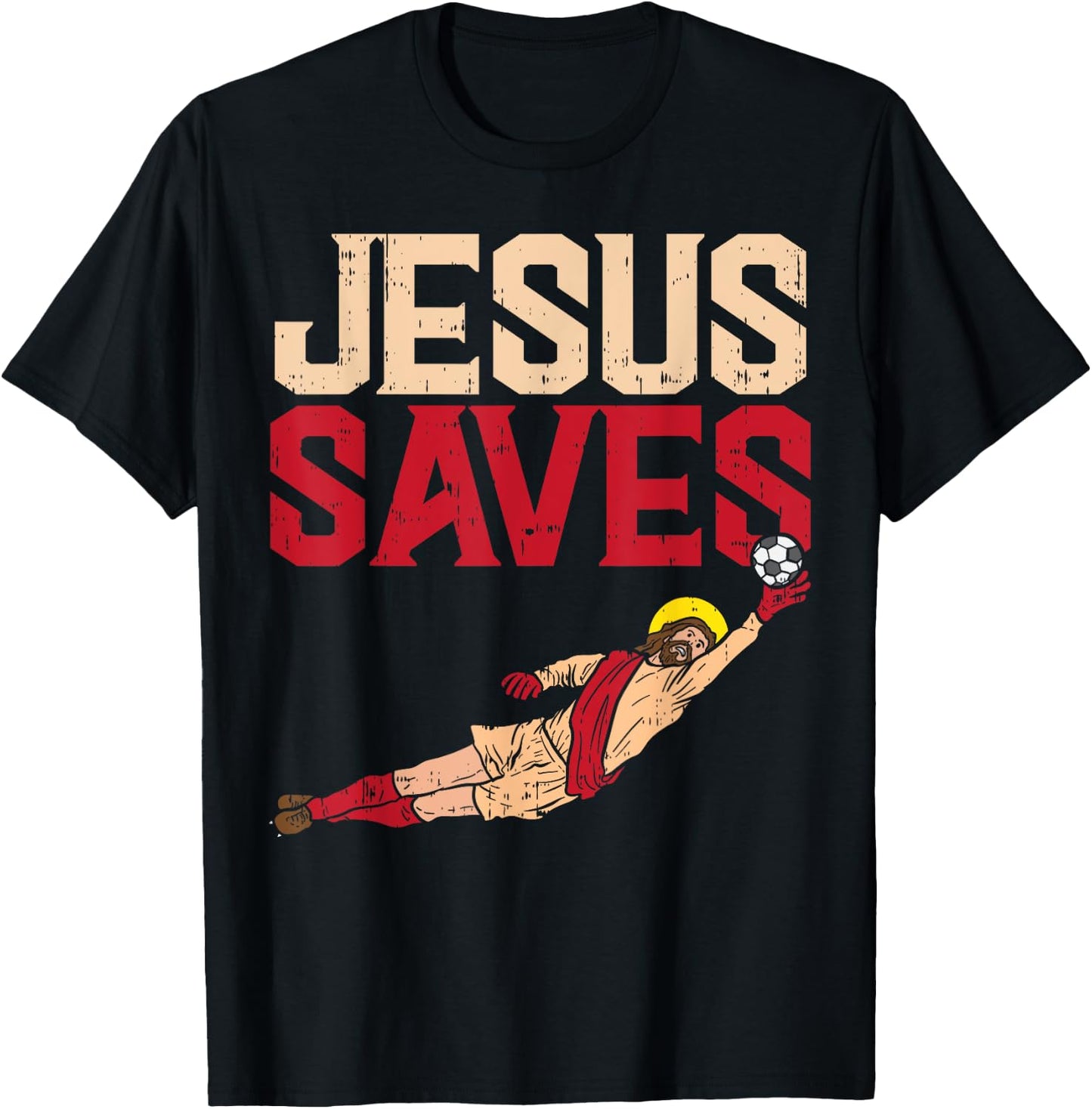 Jesus Saves Soccer Football Goalie Sport God Christian Gift T-Shirt - T-Shirt | Black