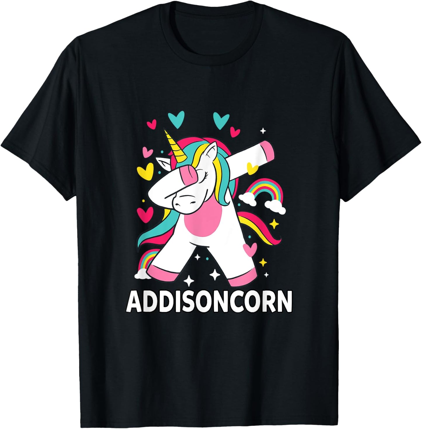 Addisoncorn Personalized Name Dabbing Unicorn Addison T-Shirt - T-Shirt | Black