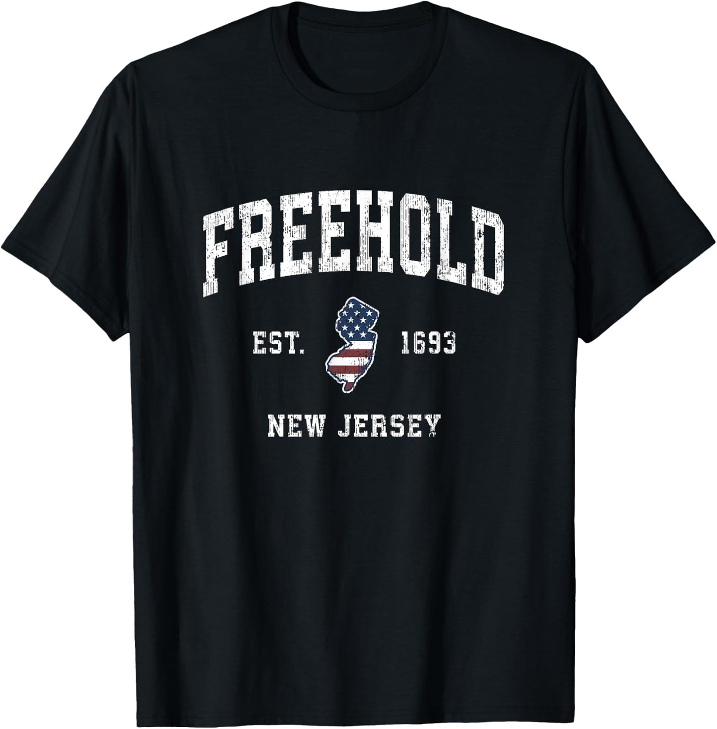 Freehold New Jersey NJ Vintage American Flag Sports Design T-Shirt - T-Shirt | Black