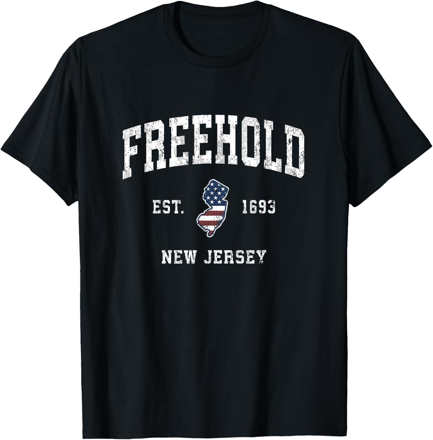 Freehold New Jersey NJ Vintage American Flag Sports Design T-Shirt - T-Shirt | Black