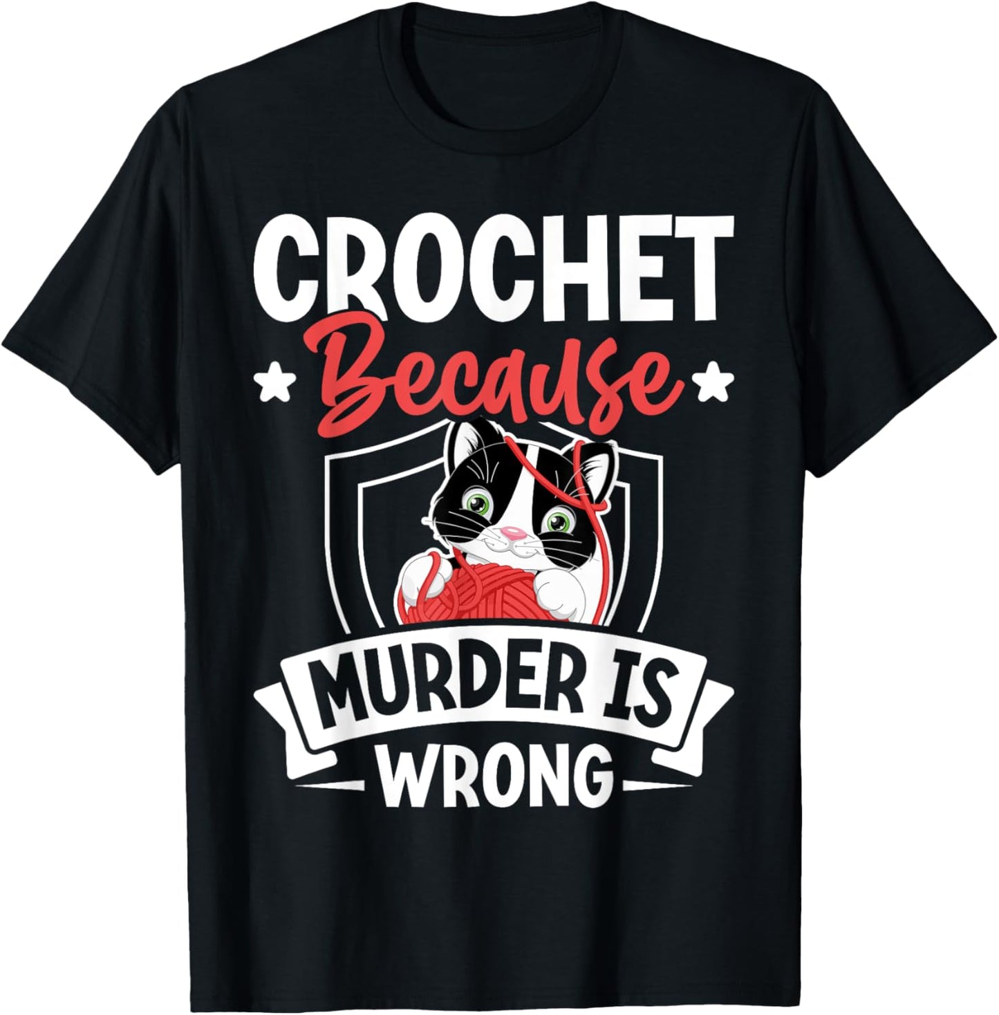 Crochet Because Murder Is Wrong Unicorn Crocheting T-Shirt - T-Shirt | Black