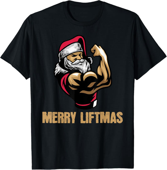 Santa Claus Gym Bodybuilding Fitness Merry Liftmas XMAS T-Shirt - T-Shirt | Black