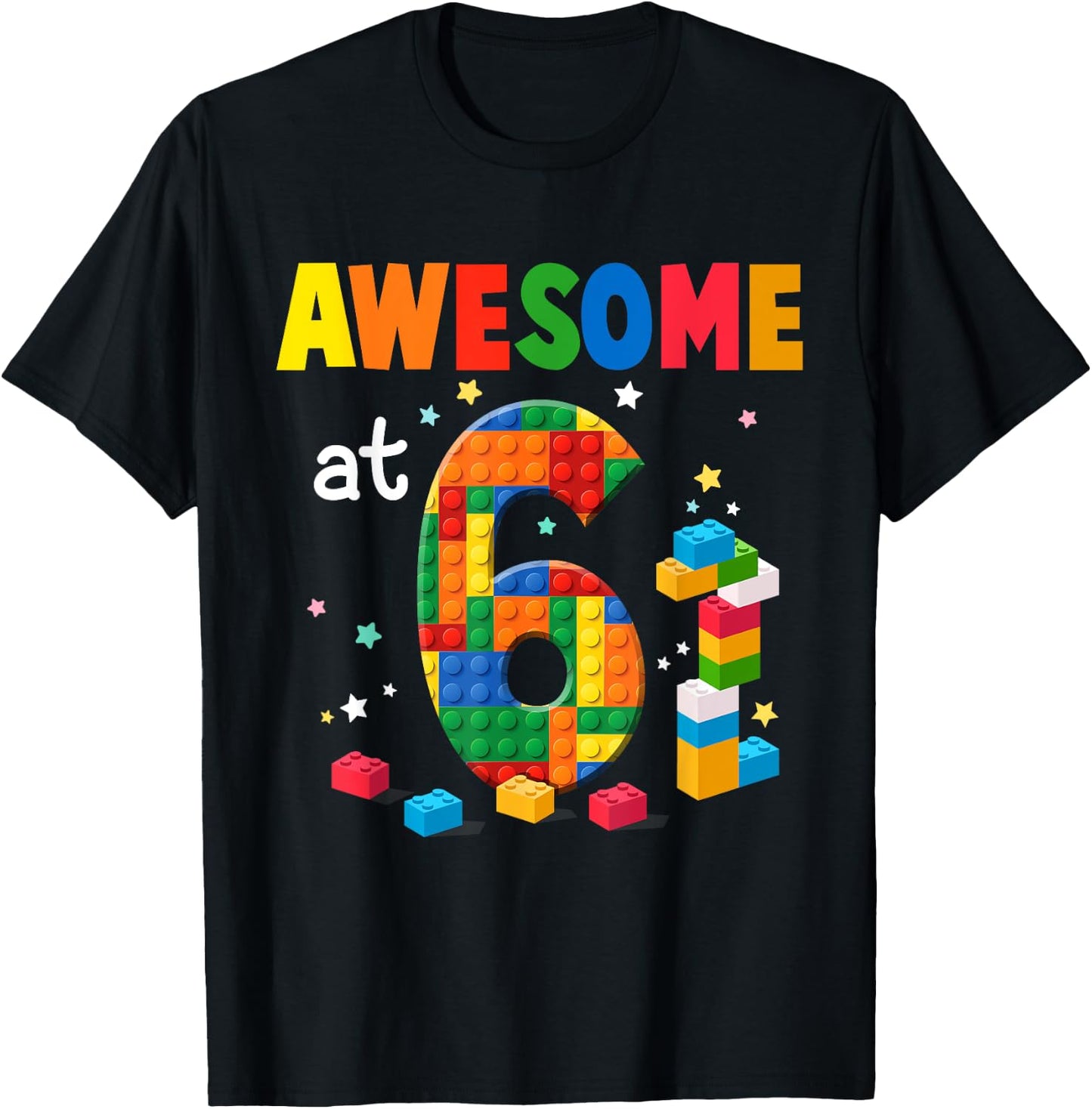 Building Blocks Brick 6th Birthday Shirt 6 Year Old Boy Gift T-Shirt - T-Shirt | Black