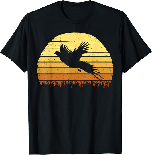 Pheasant Hunting Retro Hunter Flying Bird Shooting Gift T-Shirt - T-Shirt | Black