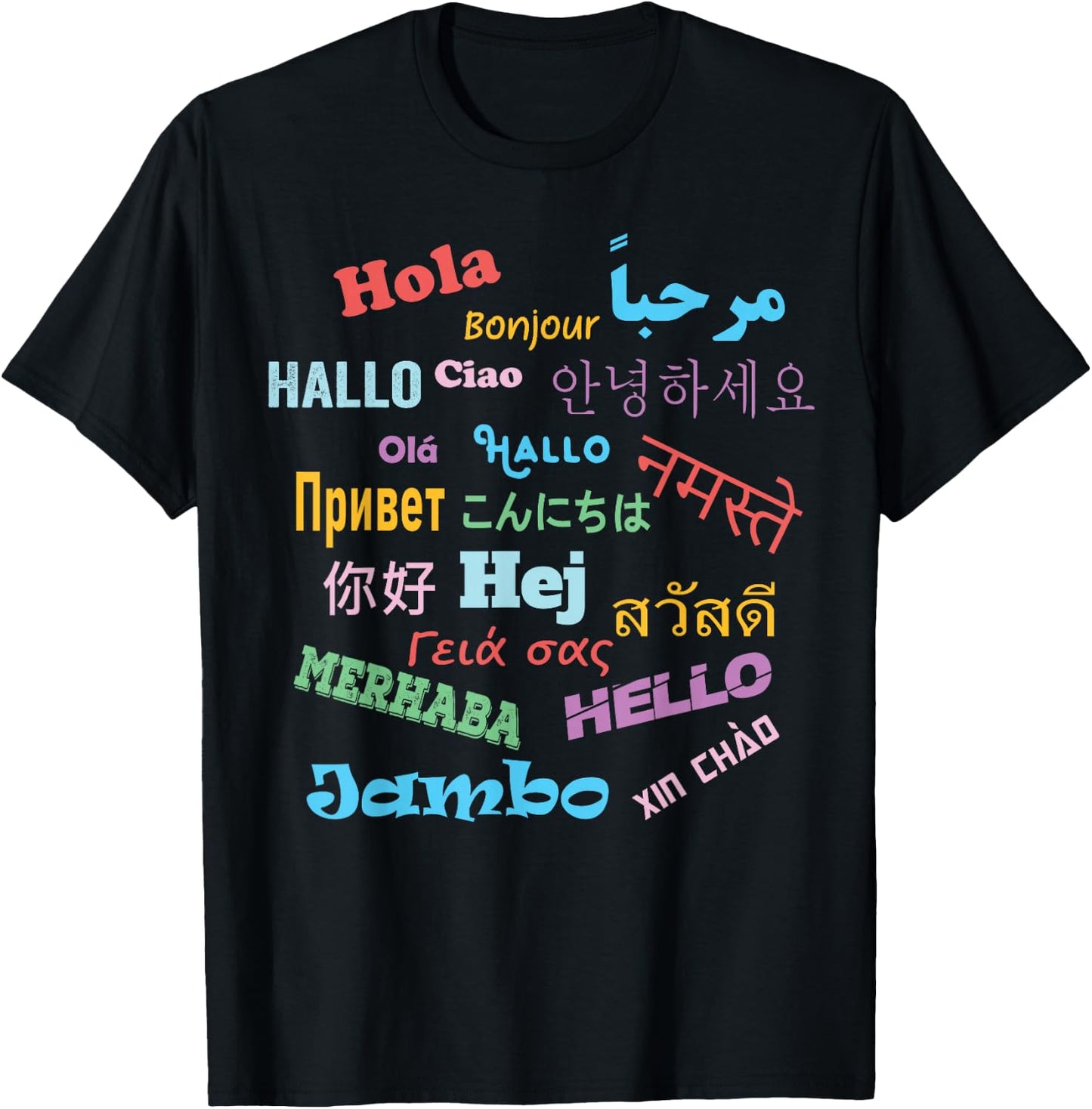 Hello Word in Different Languages Travel and Teacher T-Shirt - T-Shirt | Black