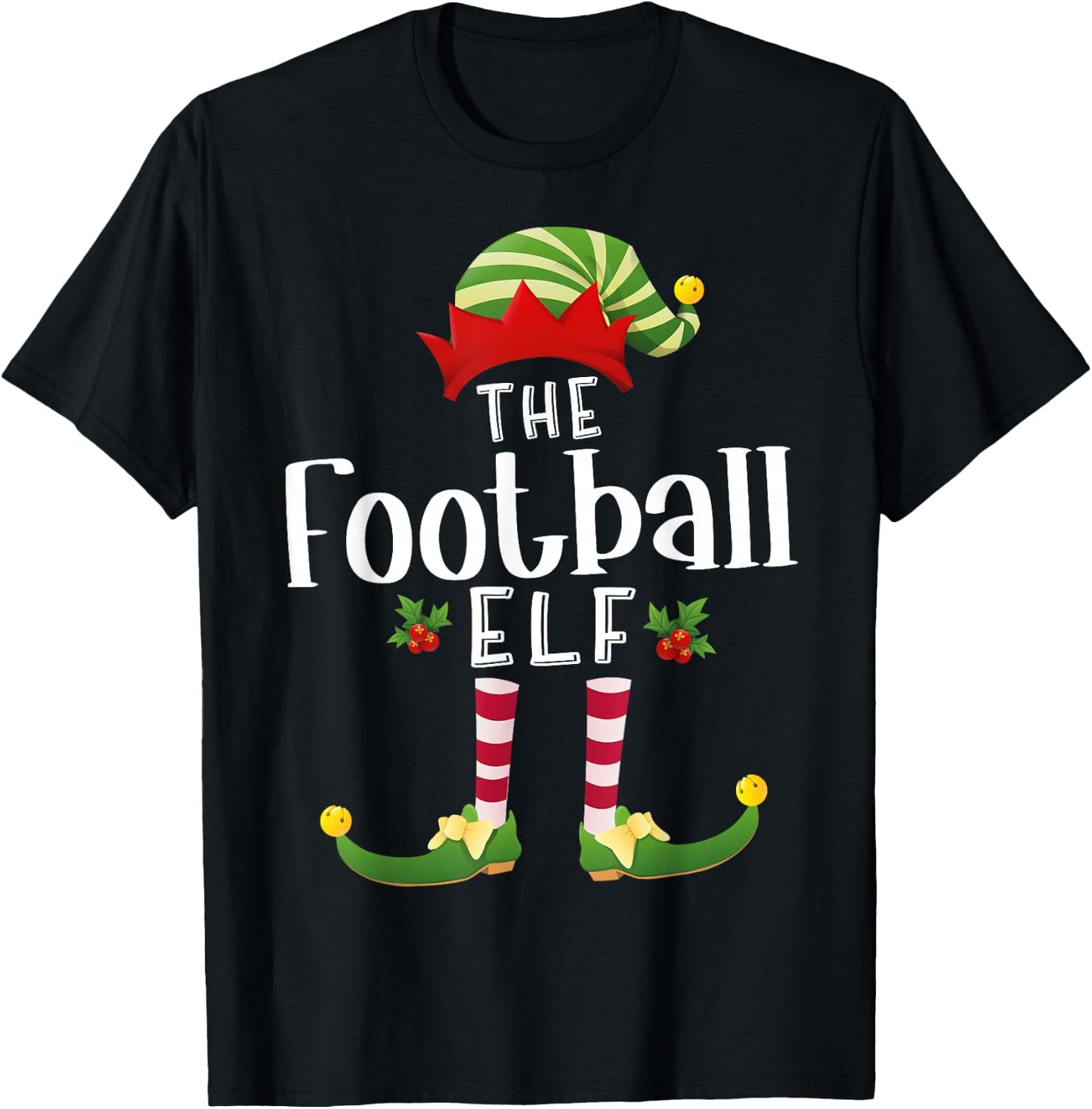 Football Christmas Elf Matching Pajama X-Mas Party T-Shirt - T-Shirt | Black