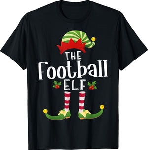 Football Christmas Elf Matching Pajama X-Mas Party T-Shirt - T-Shirt | Black