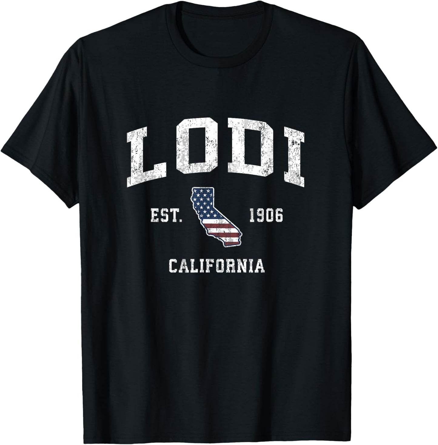 Lodi California CA Vintage American Flag Sports Design T-Shirt - T-Shirt | Black