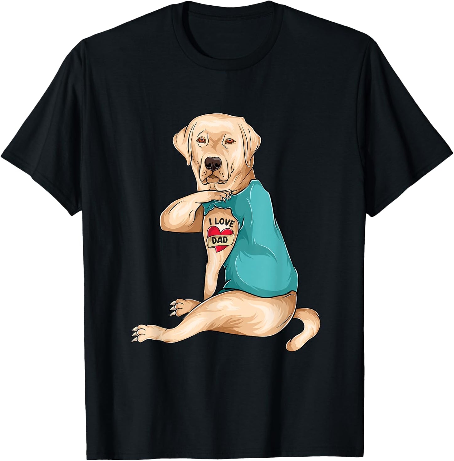 Father's Day Tattoo I Love Dad Funny Labrador Tattooed T-Shirt - T-Shirt | Black