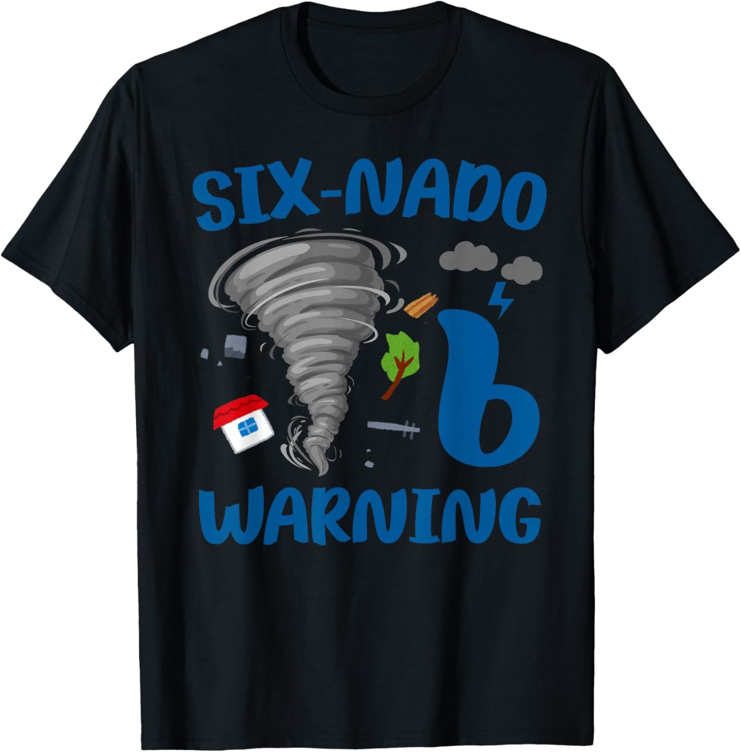 Kids Six-nado Warning 6th Birthday Party Theme Tornado Boy T-Shirt - T-Shirt | Black