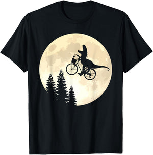 Funny T-Rex Cycling On A Bicycle to Moon T-Shirt - T-Shirt | Black