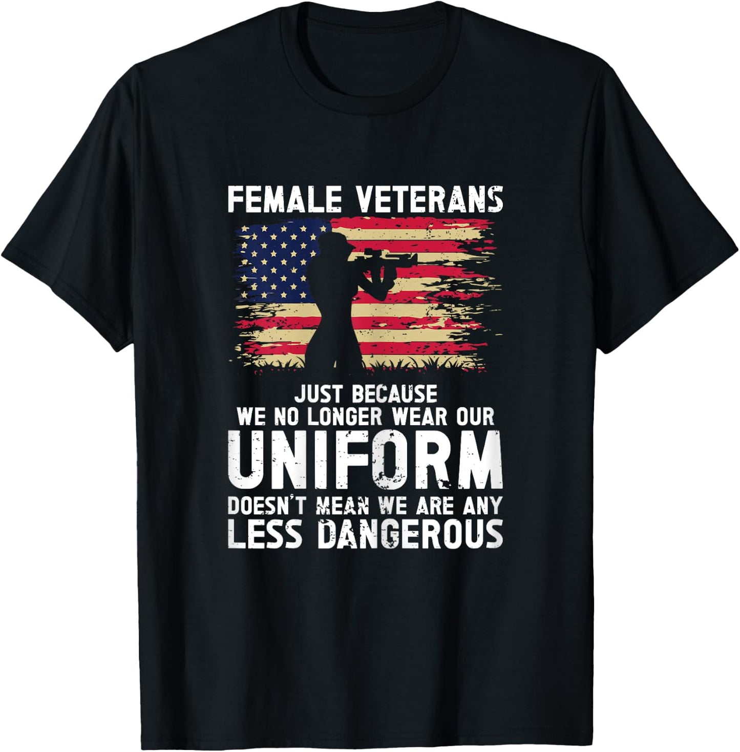 Veteran Women Female Soldier Veterans Day Patriotic USA T-Shirt - T-Shirt | Black