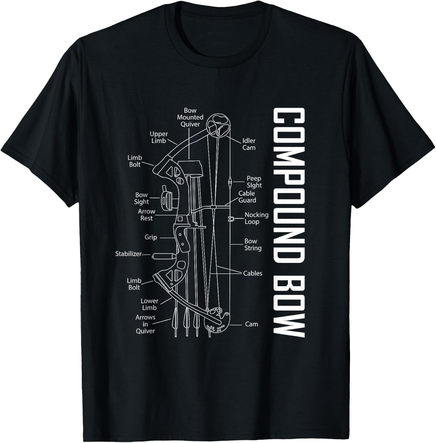 Compound Bow Schematic Archery Blueprint Bow Hunting T-Shirt - T-Shirt | Black
