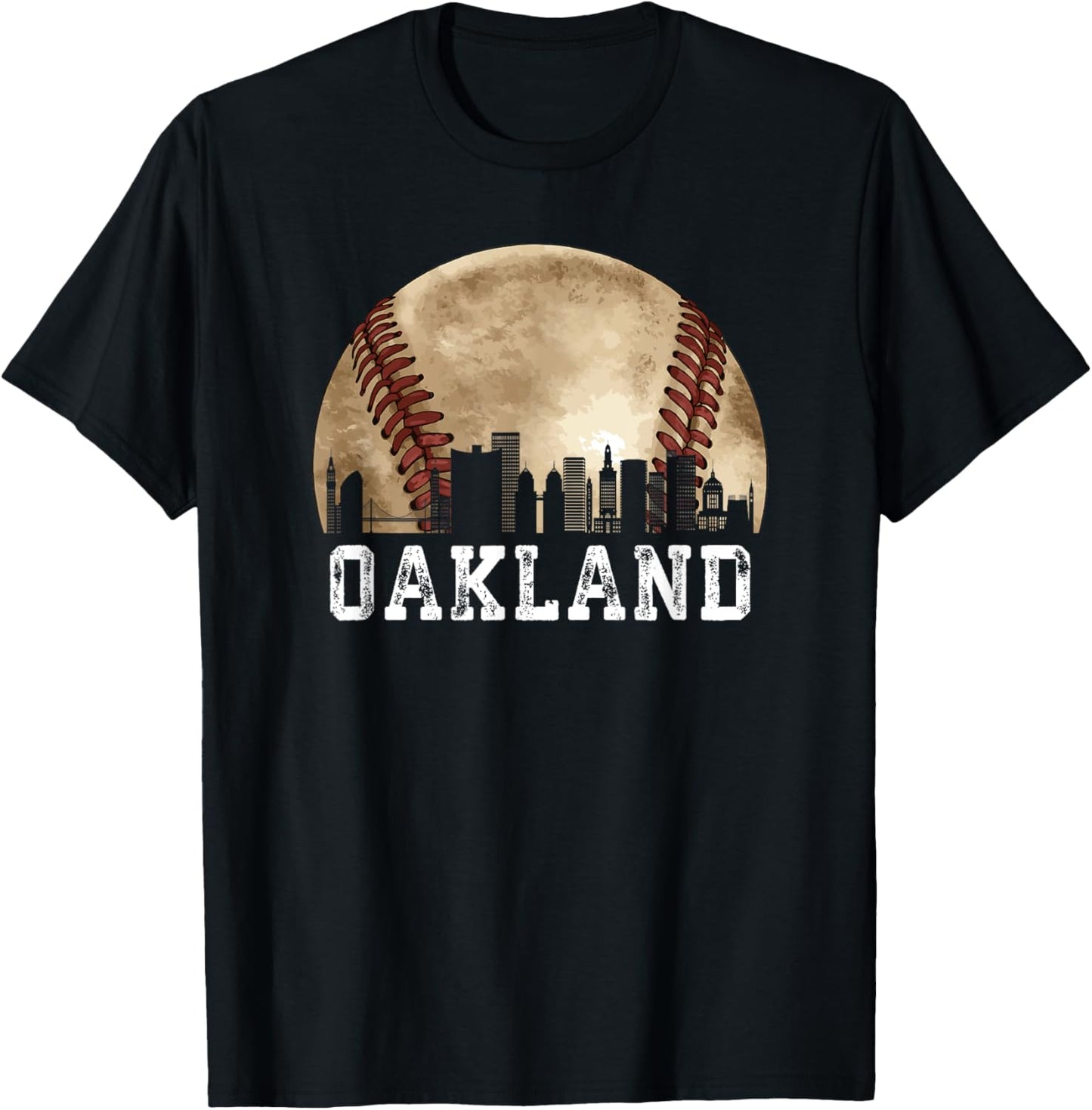 Oakland Skyline City Vintage Baseball Lover T-Shirt - T-Shirt | Black