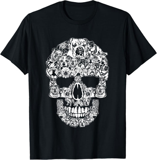 Funny Halloween English Bulldog Skull Dog Lover Costume Men Women T-Shirt - T-Shirt | Black