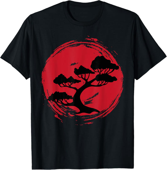BONSAI TREE Japanese Enso Calligraphy Circle T-Shirt - T-Shirt | Black