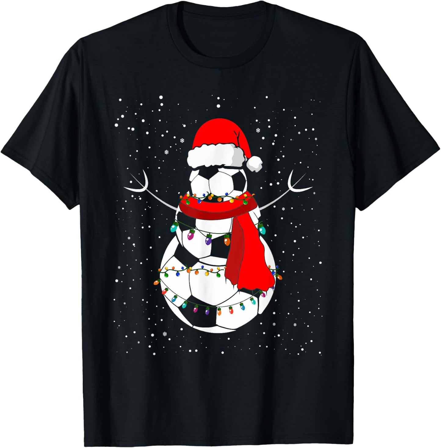 Funny Christmas Soccer Balls Santa Snowman Holiday Xmas 2023 T-Shirt - T-Shirt | Black