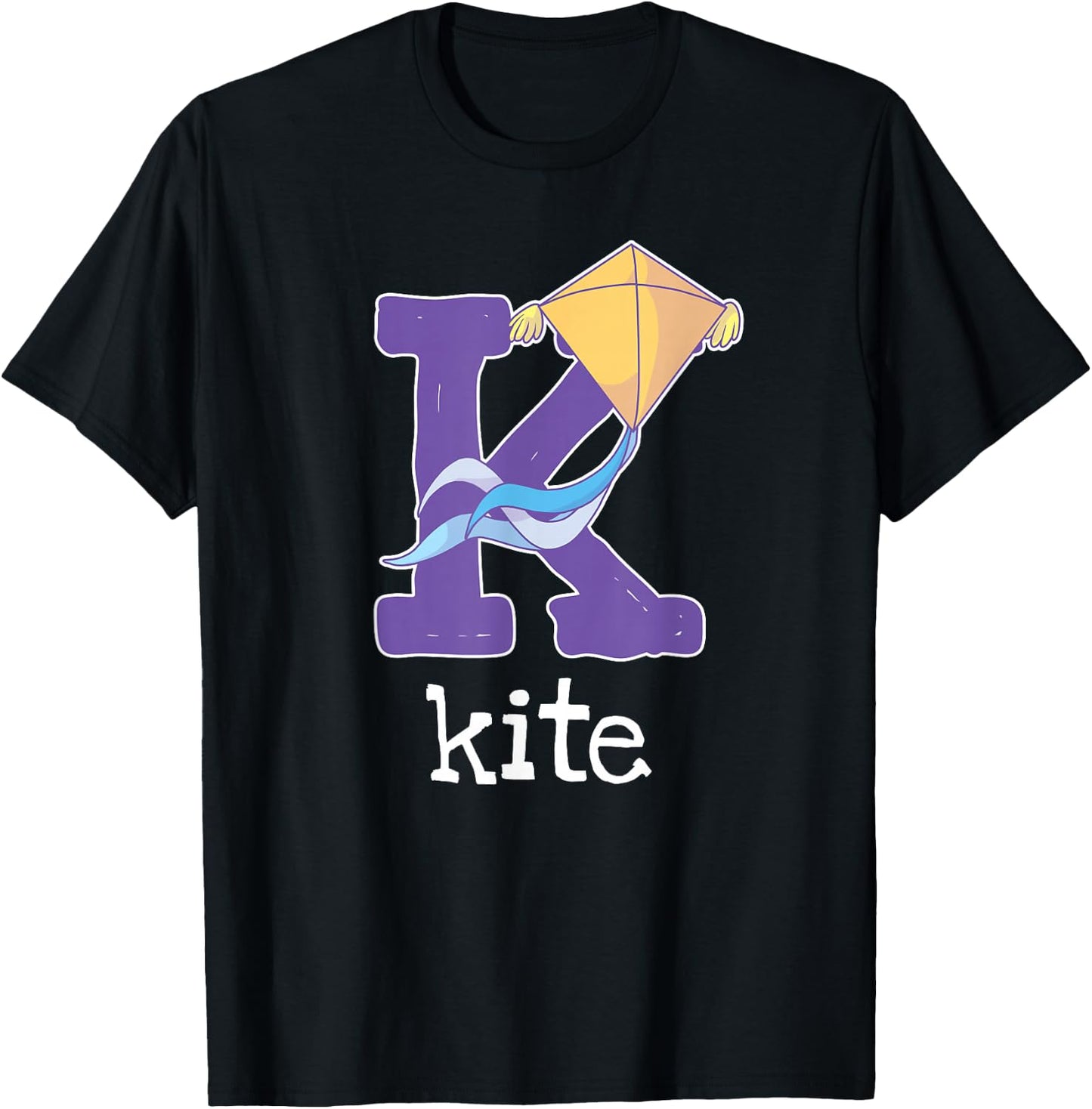 Kite Flying Alphabet Letter Kite Surfing Kids T-Shirt - T-Shirt | Black