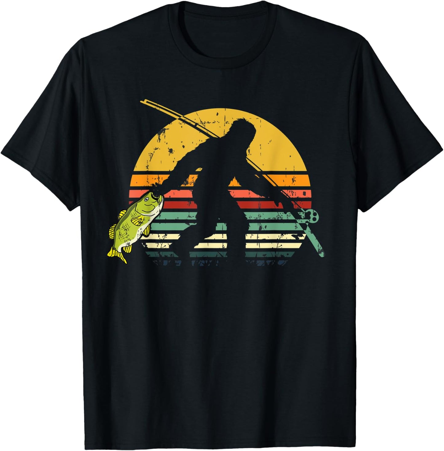 Funny Bass Fish Fishing Sasquatch Gift | Bigfoot Fisherman T-Shirt - T-Shirt | Black