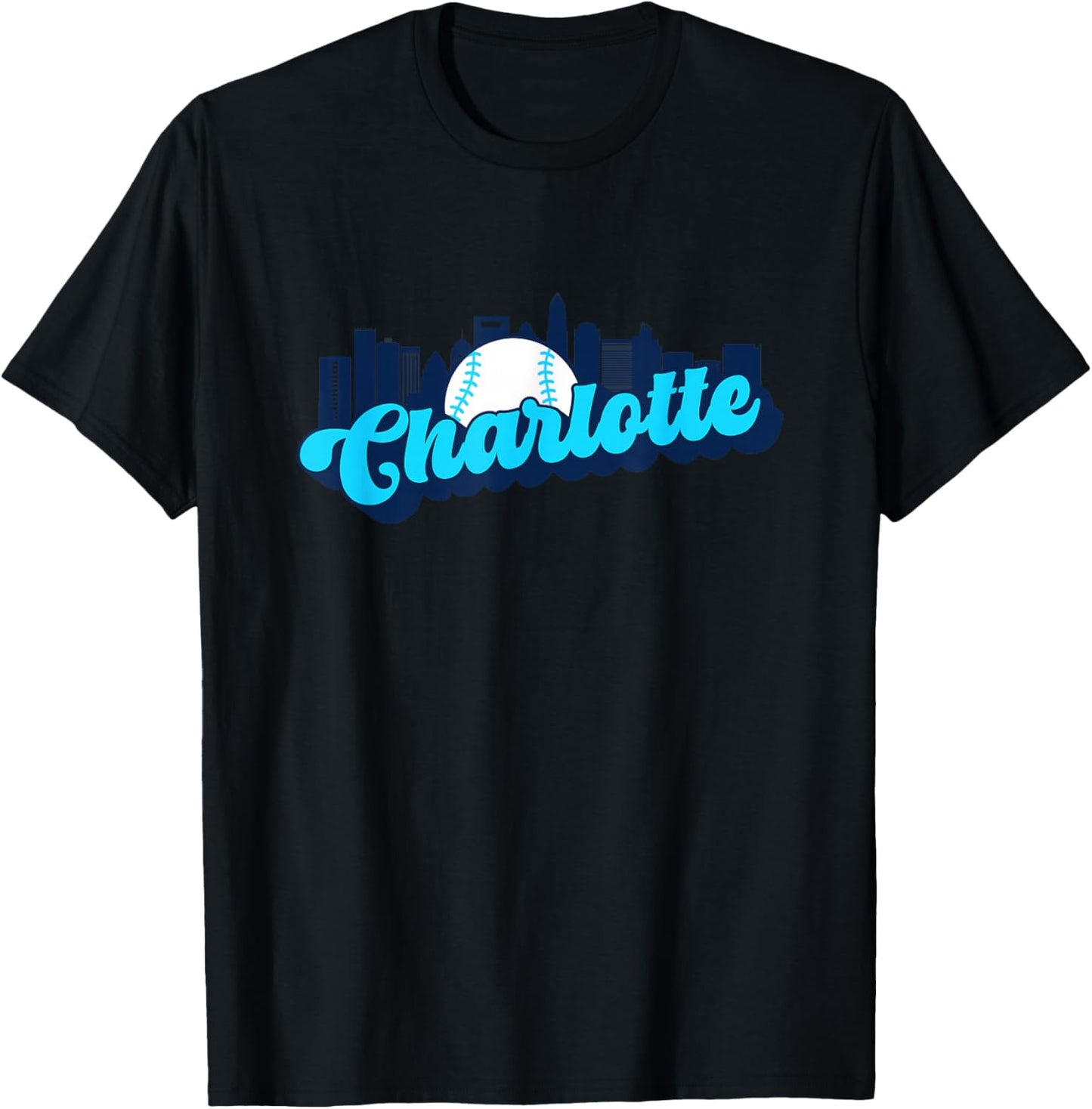Charlotte Baseball Vintage City Skyline Retro Baseball Lover T-Shirt - T-Shirt | Black