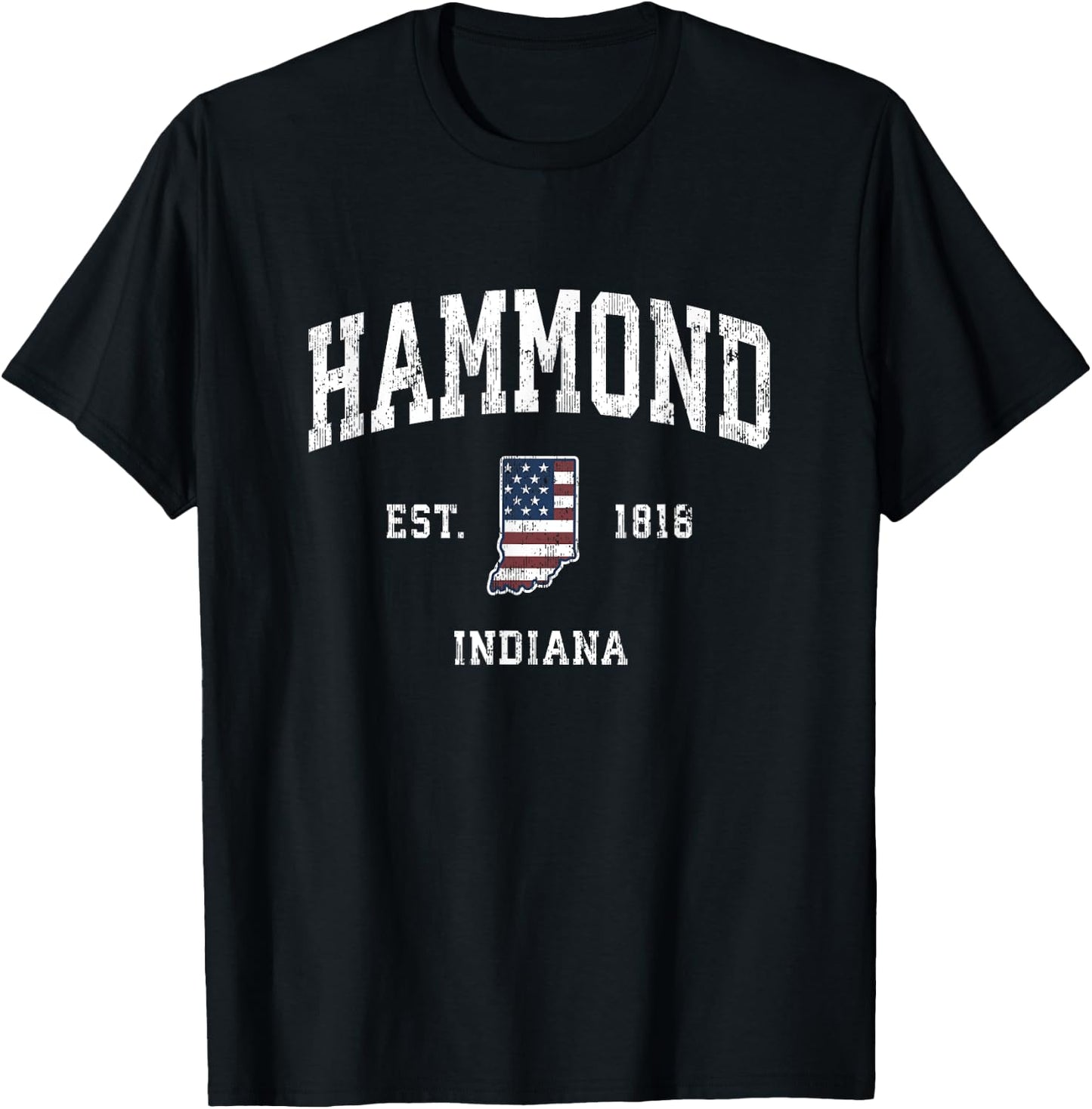 Hammond Indiana IN Vintage American Flag Sports Design T-Shirt - T-Shirt | Black