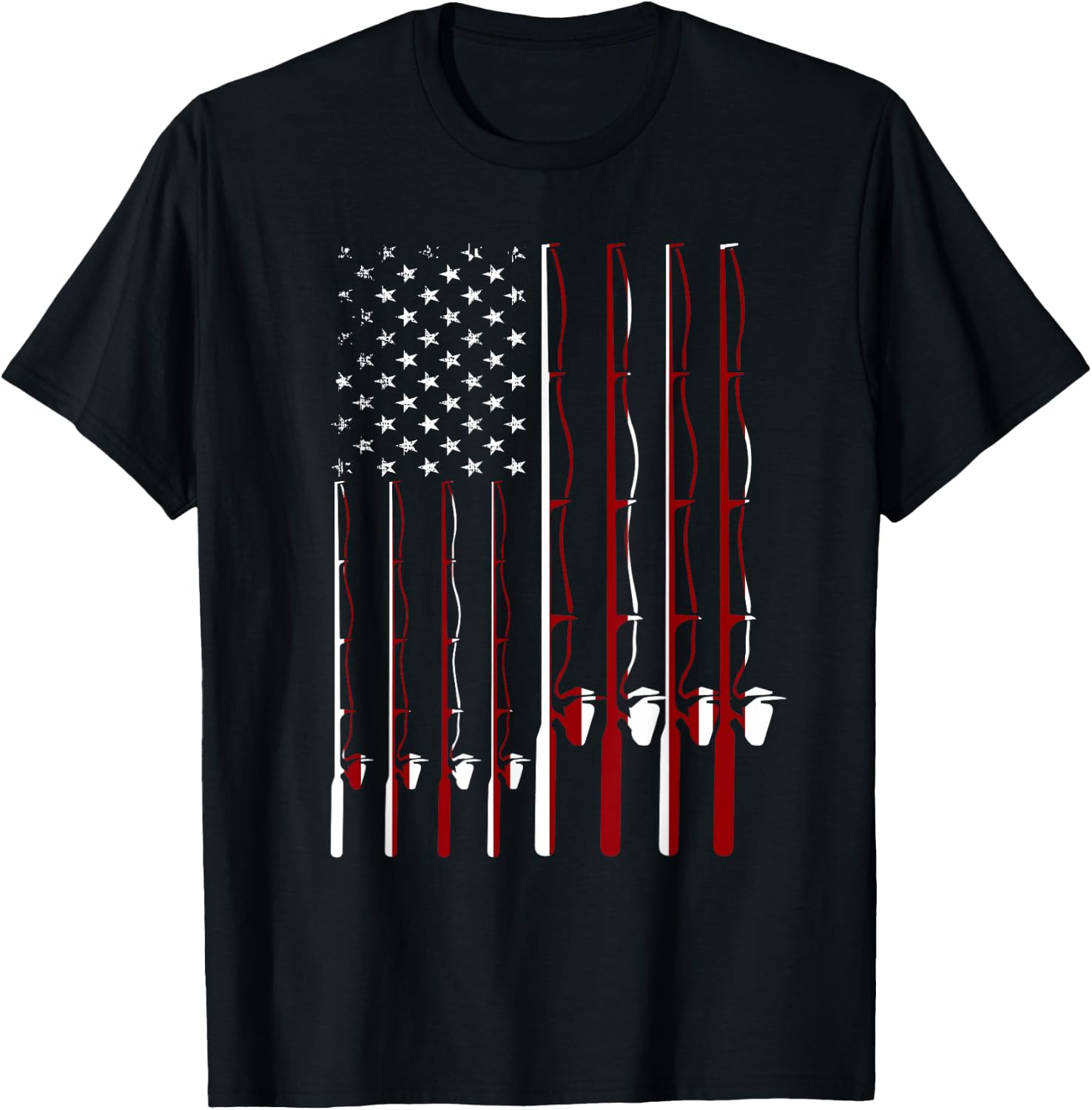 Fishing Pole American Flag 4th Of July Patriotic Men Women T-Shirt - T-Shirt | Black