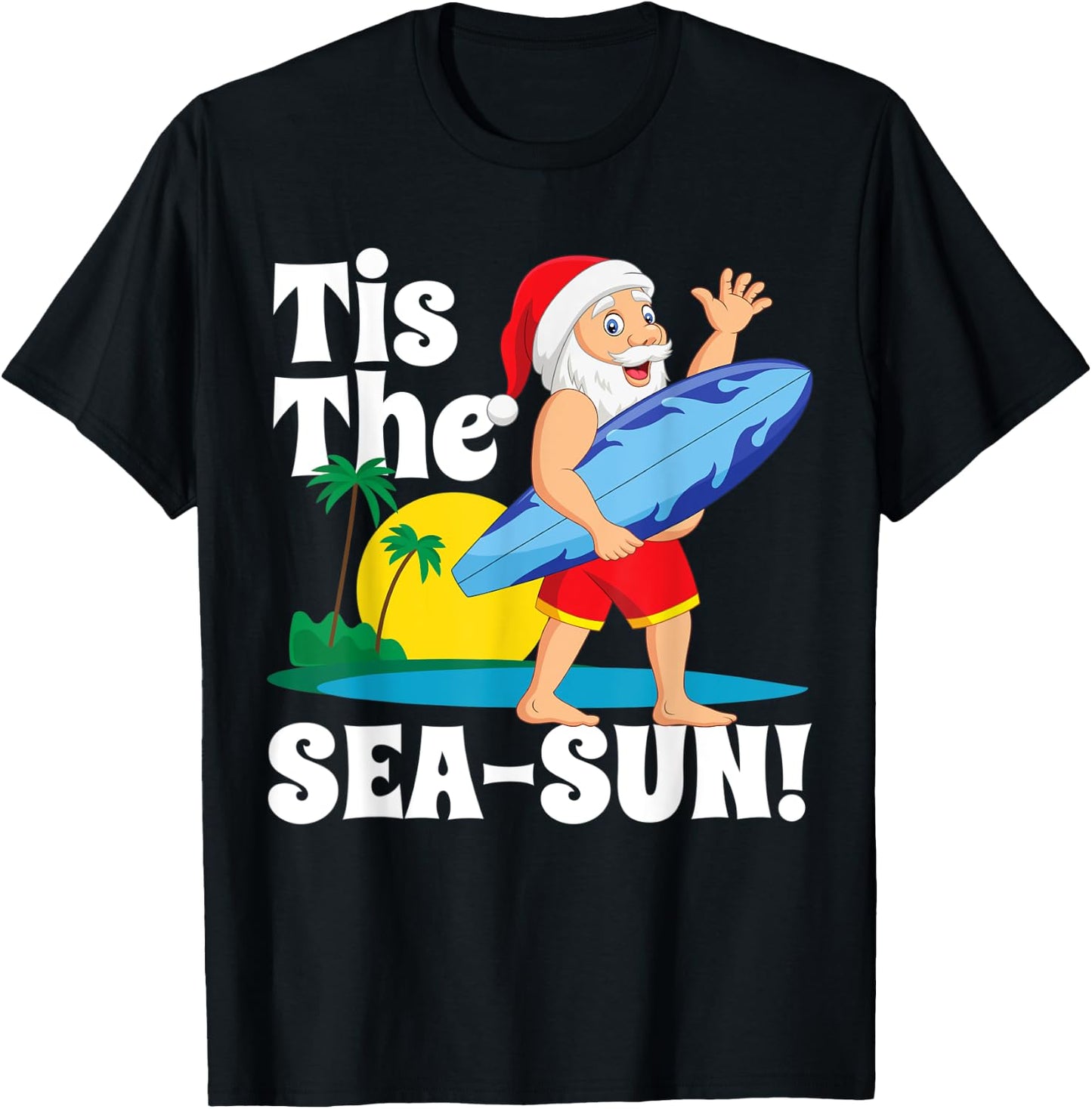 Surfing Santa Tis The Sea-Sun Christmas In July Surf Gift T-Shirt - T-Shirt | Black