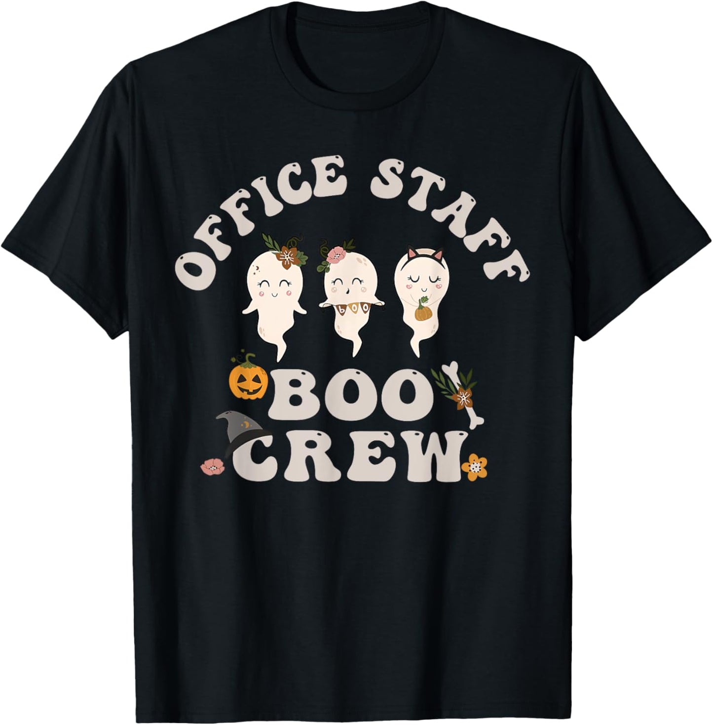 Halloween Office Staff Boo Crew Cute Ghost Fall Office Squad T-Shirt - T-Shirt | Black