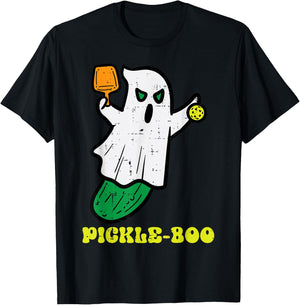 Halloween Pickleball Pickle Boo Ghost Costume Men Women Kids T-Shirt - T-Shirt | Black